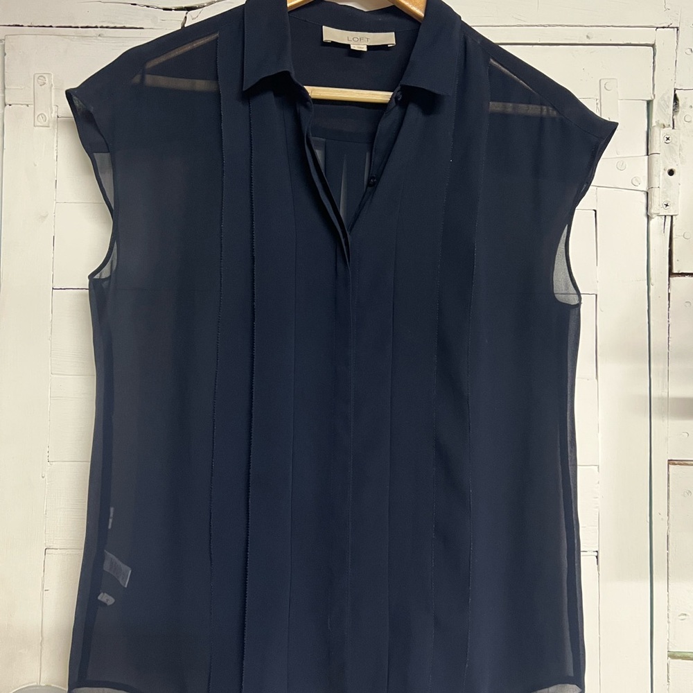 Navy Sheer Blouse